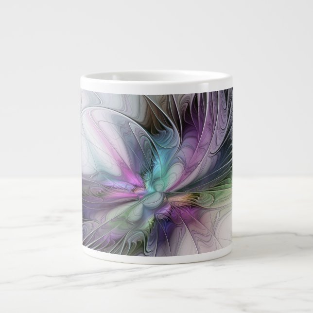Neues Leben, buntes Abstraktes Fraktal Kunstfantas Jumbo-Tasse (Vorderseite)