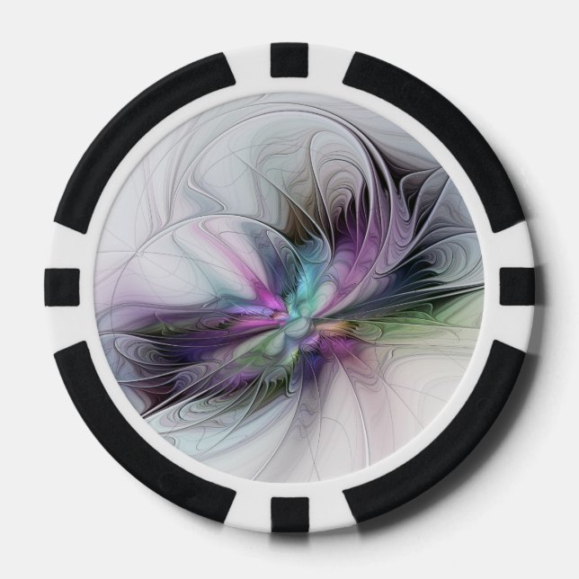 Neues Leben, buntes Abstraktes Fraktal Kunstfantas Pokerchips (Vorderseite)