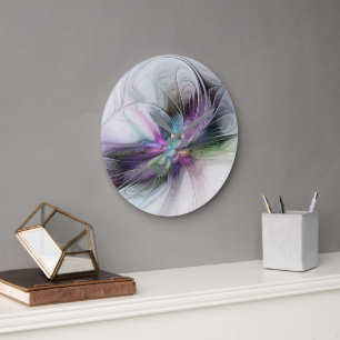 Neues Leben, farbenfrohe abstrakte Fraktal-Kunst-F Große Wanduhr