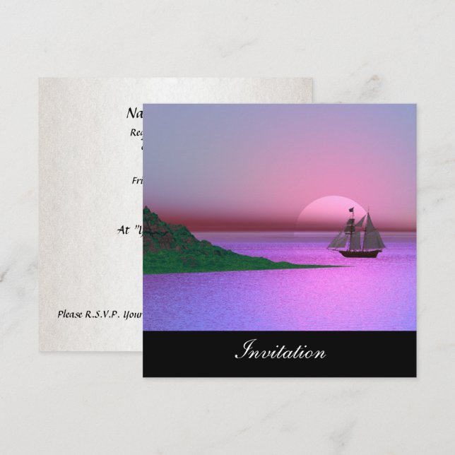 Neues Lila Einladungs-Schiff Einladung (Vorne/Hinten)