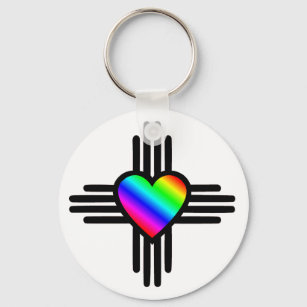 Neues Mexiko-Zia-Symbol mit Regenbogenherz Schlüsselanhänger