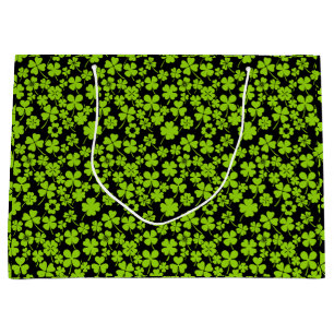 Neues Muster.Clover Blätter 01 Schwarze BG Große Geschenktüte
