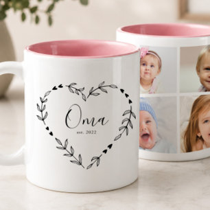 Neues Oma-Jahr Est. Vier-Foto-Collage Zweifarbige Tasse