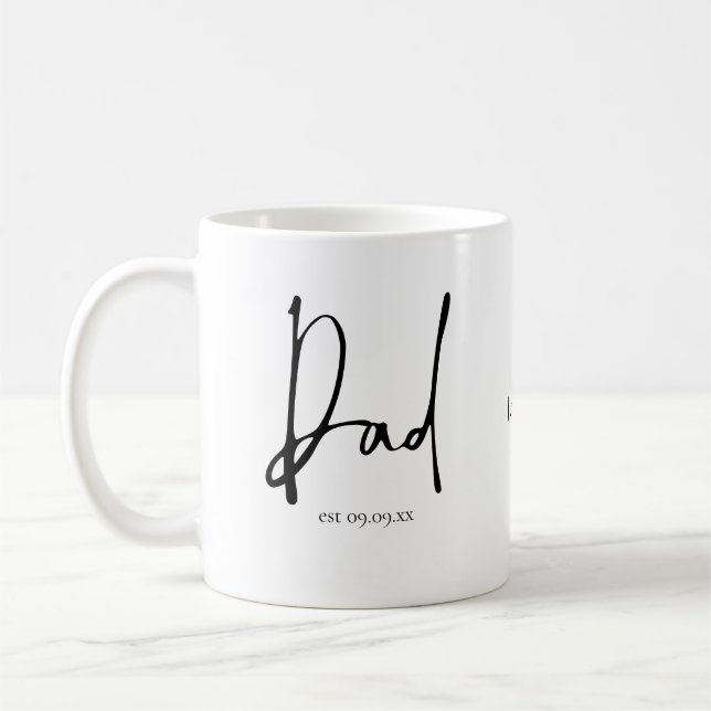 Neues Papa Est Datum Name Skript Kaffeetasse (Links)