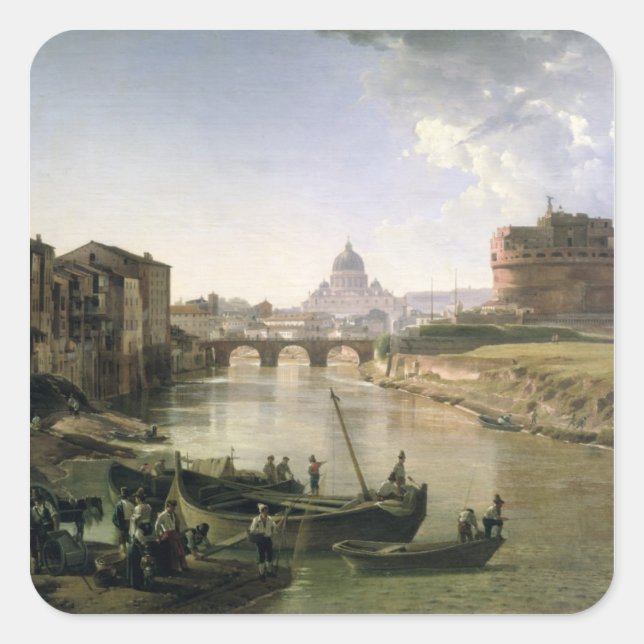 Neues Rom mit Castel Sant'Angelo Quadratischer Aufkleber (Vorderseite)