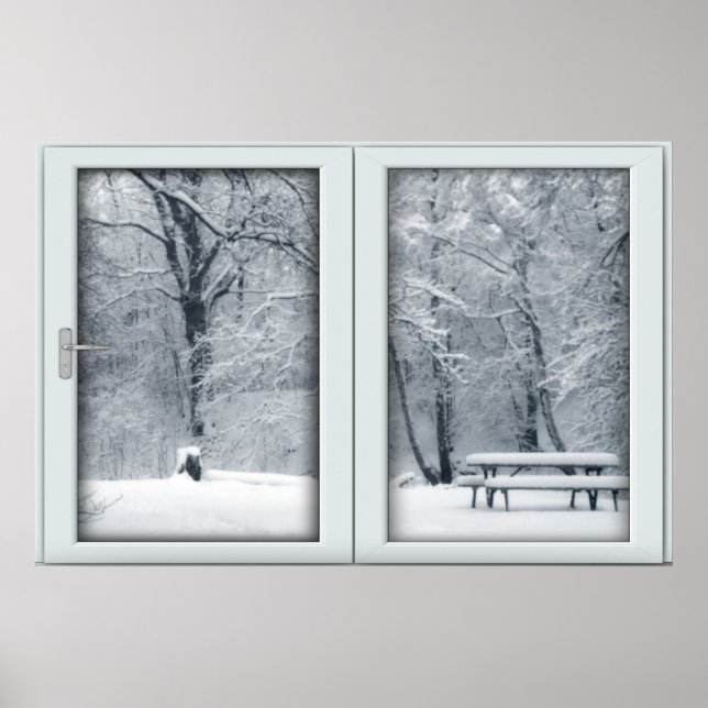 Neues Schneefall-Fenster mit Aussicht Poster (Vorne)