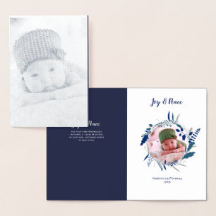 NEUES Silver FOIL Baby FOTO Geburtserklärung BLAU Folienkarte