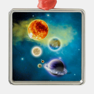 Neues Solarsystem Silbernes Ornament
