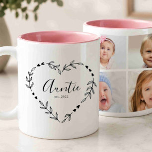 Neues Tante-Jahr Est. Vier-Foto-Collage Zweifarbige Tasse
