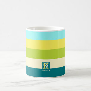 Neues und glückliches buntes Streifen-Monogramm Kaffeetasse
