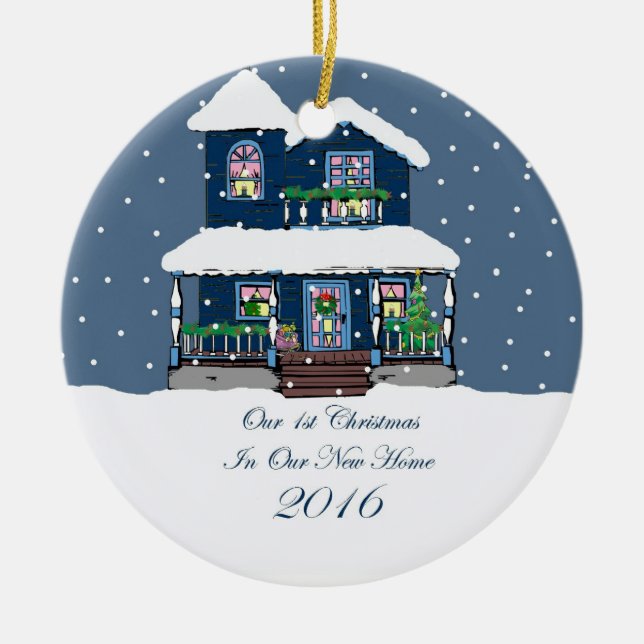 Neues Weihnachten Snowy des Zuhause-2016 Keramikornament (Vorne)