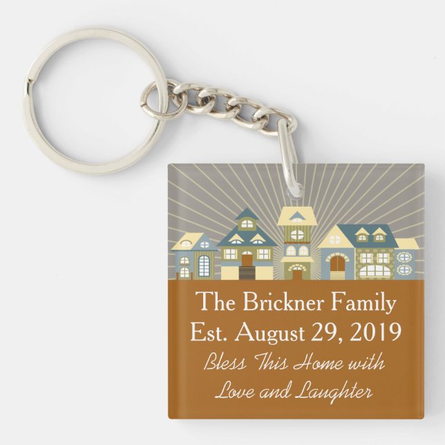 Neues Zuhause bewegte gerade Schlüsselanhänger (Vorderseite)