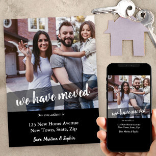 Neues Zuhause-Foto Wir haben Brush-Script-Overlay  Ankündigung