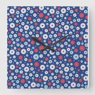 Neues Zuhause-Geschenk   Rote und weiße Ditsy Flo Quadratische Wanduhr