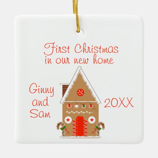 Neues Zuhause Gingerbread House Keramikornament (Vorderseite)