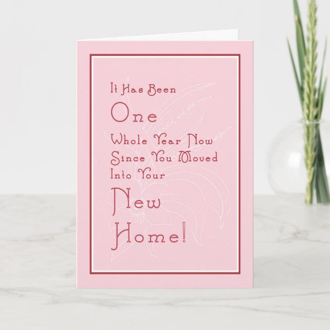 Neues Zuhause-Jubiläum Erstes Jahr in Rosa Dankeskarte (Vorderseite)