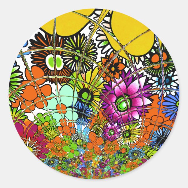 Neueste Phantastische Blumenmuster Design Kunst Runder Aufkleber (Vorderseite)