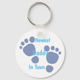 Neuester Papa in der Stadt Blue Baby Footprint Schlüsselanhänger