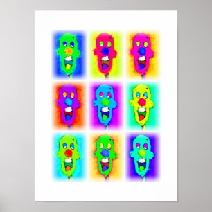 Neuf Clowns Chauves Colorés : Affiche