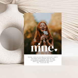 Neuf Heart Photo First Birthday Invitation