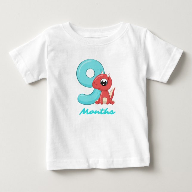 Neuf Mois mignon dinosaure Baby T-shirt (Devant)