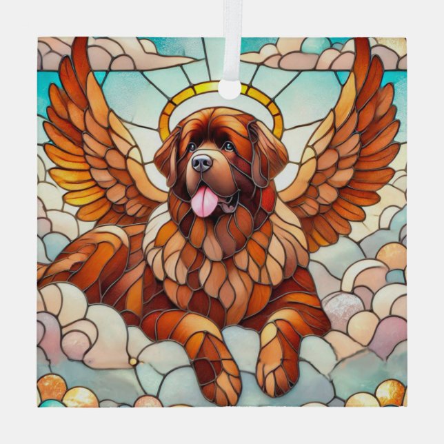 Neufundland Dog Brown Angel Suncatcher Ornament Aus Glas (Rückseite)