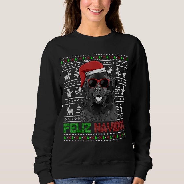 Neufundland Dog Feliz Navidog Funny Christmas Sweatshirt (Vorderseite)
