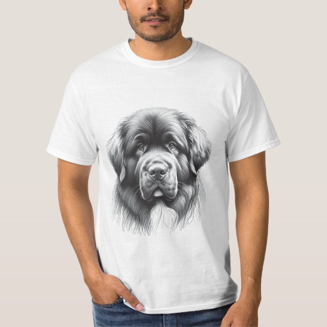 Neufundland Dog Pencil Soft Sketch von Artist Gent T-Shirt (Vorderseite)