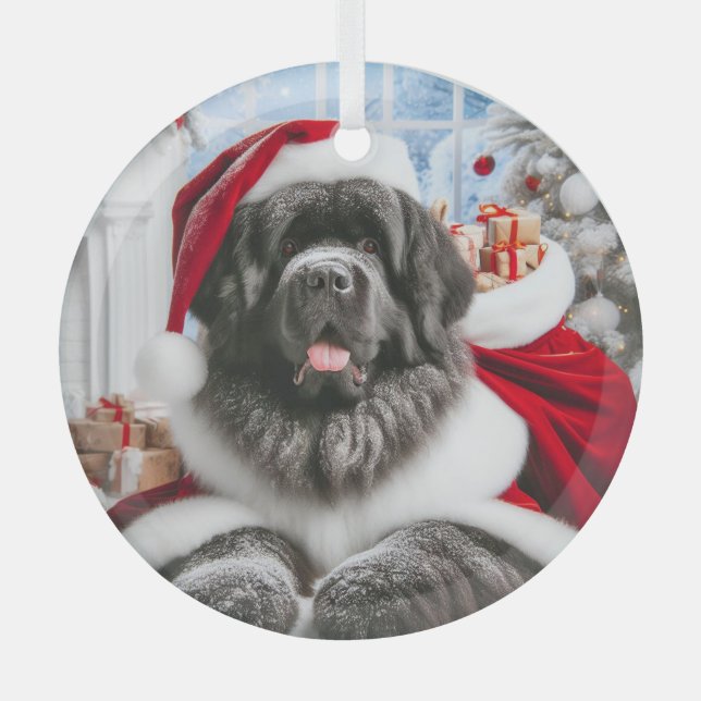 Neufundland Dog Santa Ornament Aus Glas (Vorderseite)
