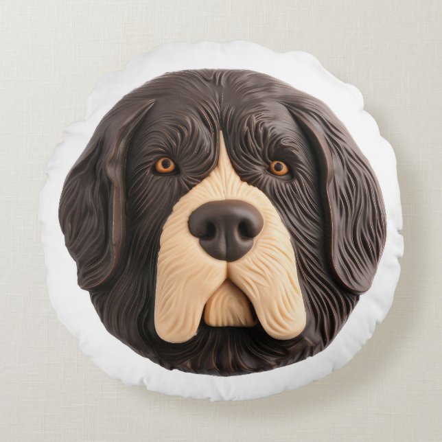 Neufundland - Hund 3D Inspiriert Rundes Kissen (Vorderseite)