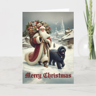 Neufundland Hund & altmodischer Weihnachtsmann Feiertagskarte
