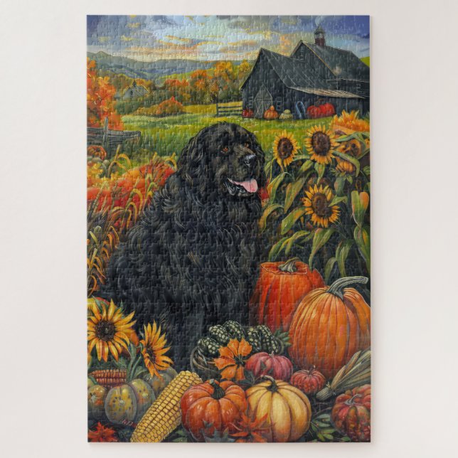Neufundland Hund Herbst Ernte Erntedank (Vertikal)