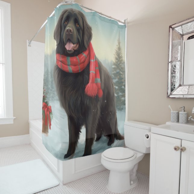 Neufundland Hund in Schnee Weihnachten Duschvorhang (Beispiel)