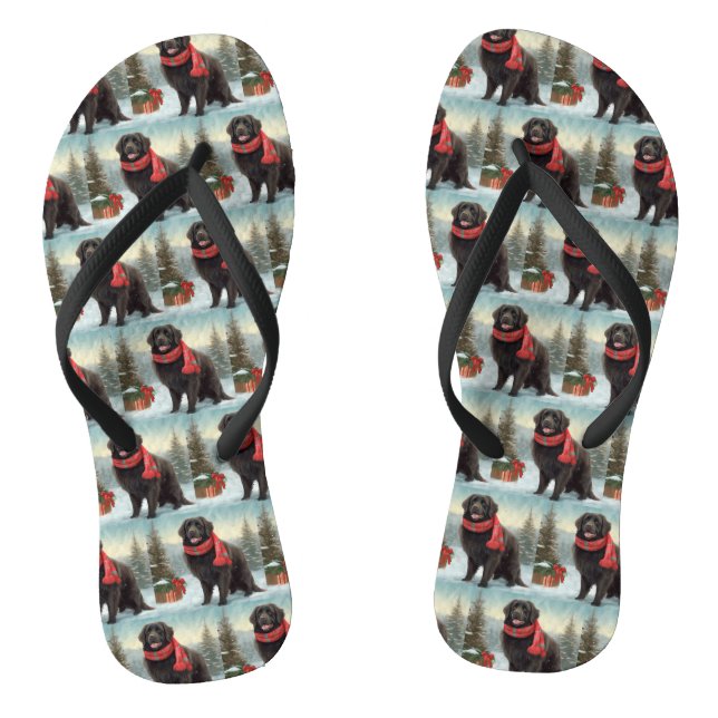 Neufundland Hund in Schnee Weihnachten Flip Flops (Fußbett)