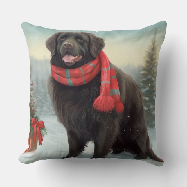 Neufundland Hund in Schnee Weihnachten Kissen (Vorderseite)