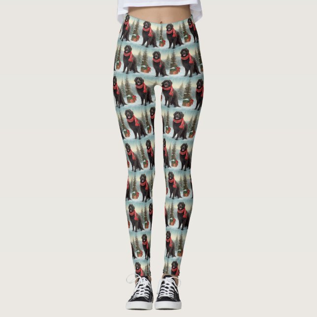 Neufundland Hund in Schnee Weihnachten Leggings (Vorderseite)