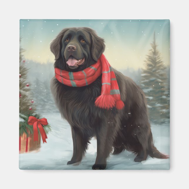 Neufundland Hund in Schnee Weihnachten Magnet (Vorne)