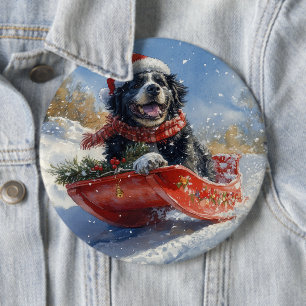 Neufundland Hund in Sledge Let it Snow Christmas Button