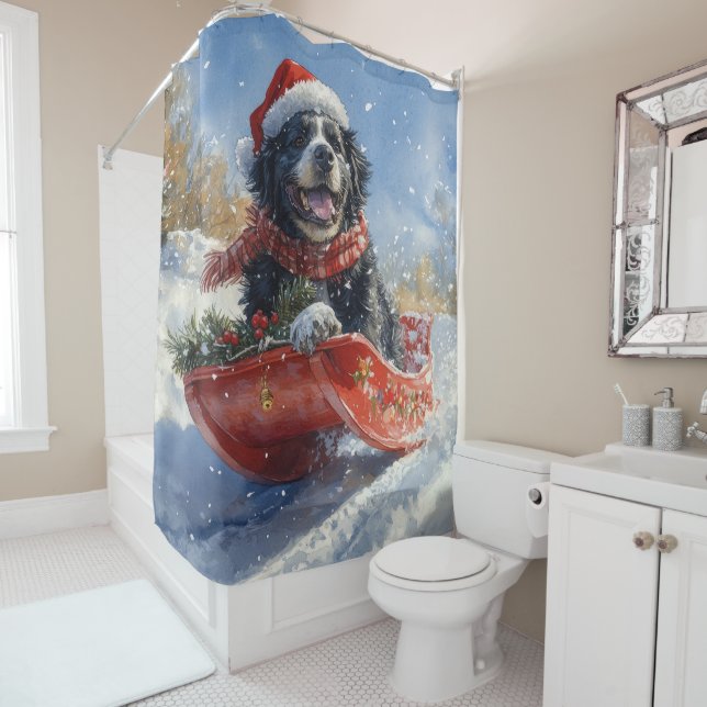 Neufundland Hund in Sledge Let it Snow Christmas Duschvorhang (Beispiel)