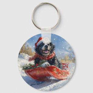 Neufundland Hund in Sledge Let it Snow Christmas Schlüsselanhänger