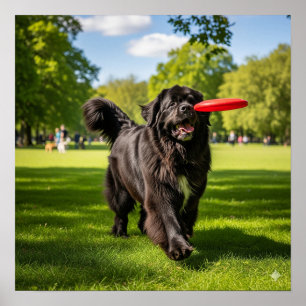 Neufundland Hund mit Frisbee Poster