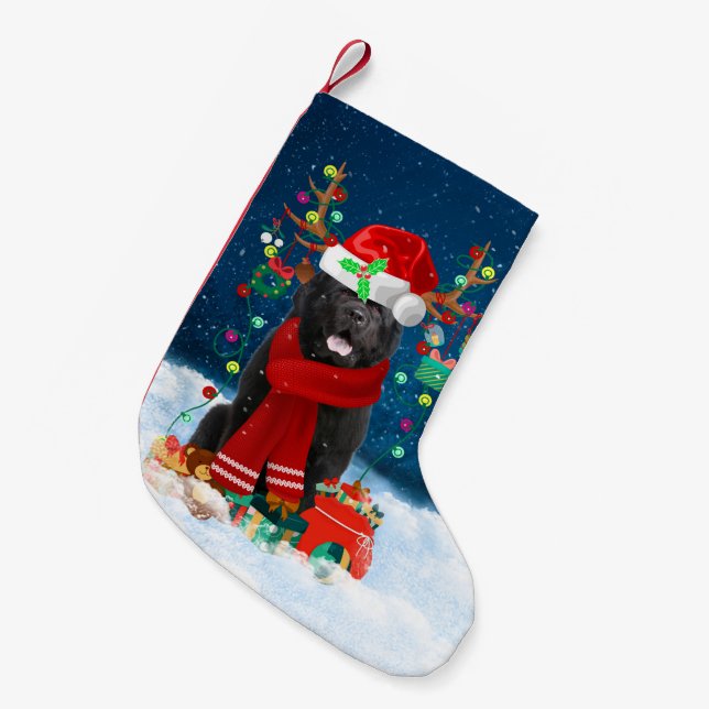 Neufundland Hund mit Weihnachtsgeschenken Kleiner Weihnachtsstrumpf (Vorderansicht (hängend))