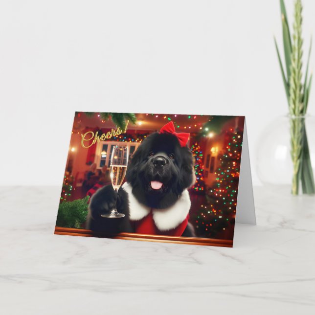 Neufundland Hund Toasting Champagne Weihnachtskart Feiertagskarte (Vorderseite)
