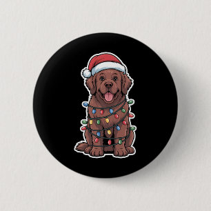 Neufundland Hund wackelt in Weihnachtsbeleuchtung Button