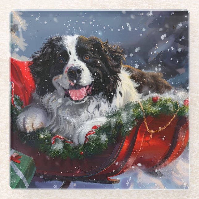 Neufundland Hund Weihnachtsfest Glasuntersetzer (Vorderseite)
