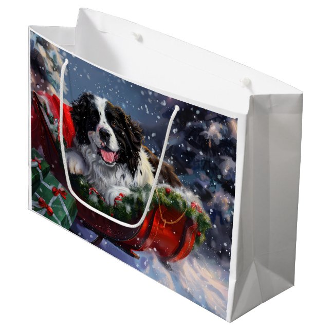 Neufundland Hund Weihnachtsfest Große Geschenktüte (Vorderseite Schrägansicht)