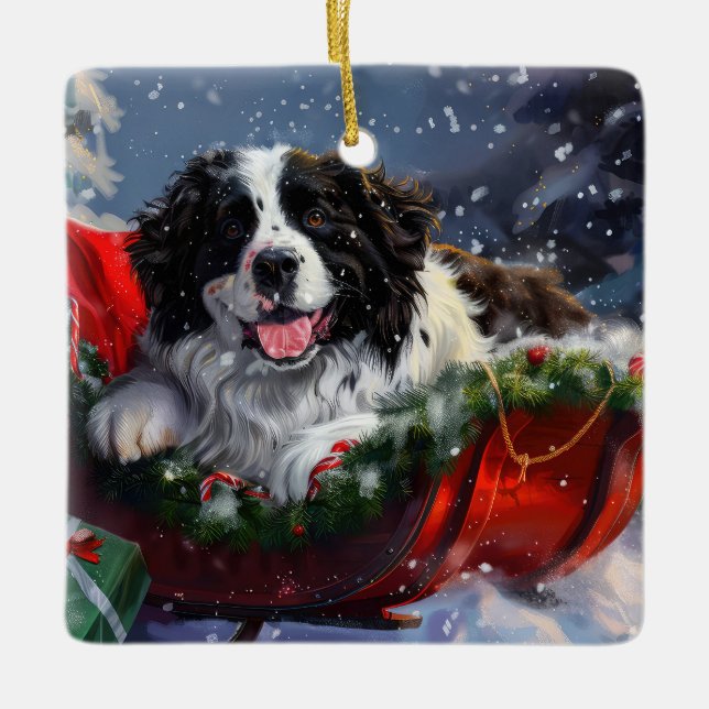 Neufundland Hund Weihnachtsfest Keramikornament (Vorderseite)
