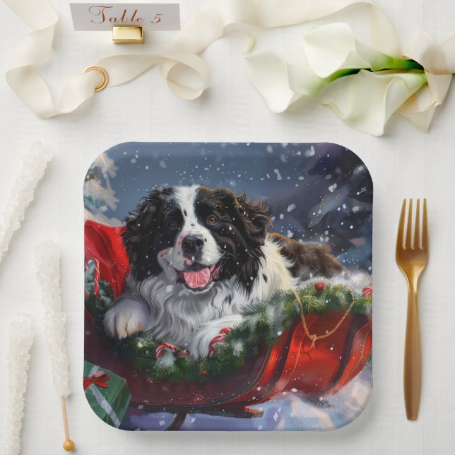 Neufundland Hund Weihnachtsfest Pappteller (Hochzeit)