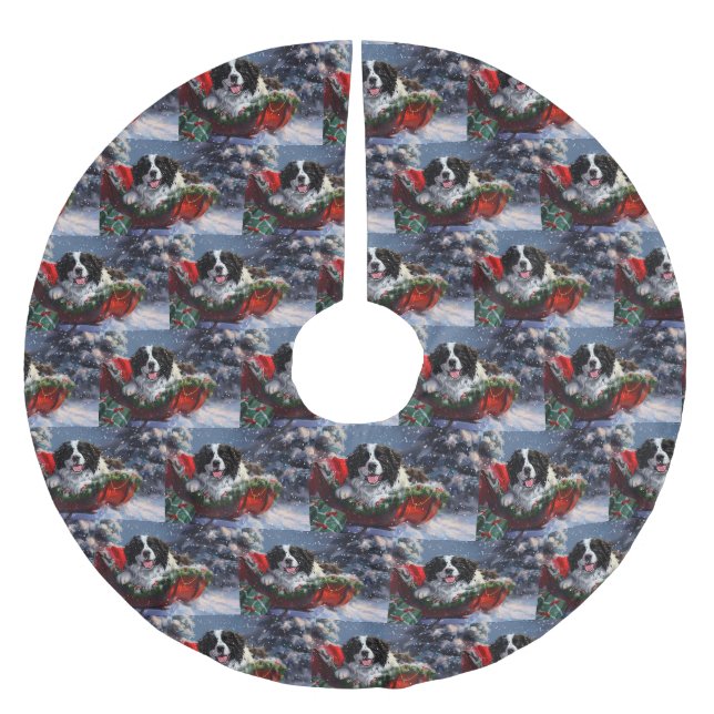 Neufundland Hund Weihnachtsfest Polyester Weihnachtsbaumdecke (Vorderseite)