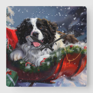 Neufundland Hund Weihnachtsfest Quadratische Wanduhr